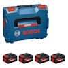 Blå Bosch verktygslåda märkt "EXPERT" med fyra 18V batterier framför.
