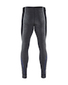 Grå och svarta sportleggings, visade bakifrån, med blå detaljer vid vaden.