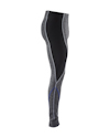 Gråa och svarta sportleggings med blå stickningar längs benen, sedda från sidan.