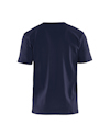 Mörkblå t-shirt sedd bakifrån mot vit bakgrund.