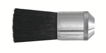 Cylinderformad borste med svart borst och metallbeslag.