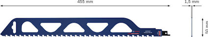 Blå bågfilsblad, längd 455 mm, tjocklek 1,5 mm, höjd 50 mm.