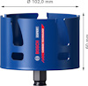 Blått borrhålsåg från Bosch, diameter 102 mm, höjd 60 mm, med "CARBIDE TECHNOLOGY" text.