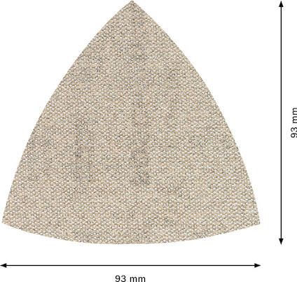 Triangulärt sandpapper, 93 mm x 93 mm, ljusbrun färg.