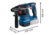 Borrmaskin med Bosch-logotyp, blå och svart, med måttangivelser 296 mm, 208 mm, 102 mm.