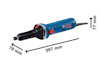 Blå Bosch slipmaskin med dimensioner: 397 mm lång, 78 mm hög, 77 mm bred.