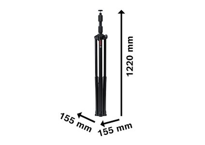 Svart stativ med 1220 mm i höjd och benavstånd 155 mm.