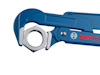 Blå skiftnyckel med Bosch-logotyp, justerbart käftgrepp och silverdetaljer.