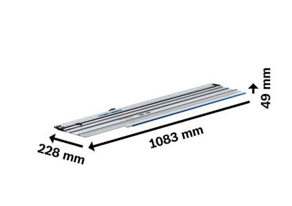 Aluminiumprofil som mäter 1083 mm i längd, 228 mm i bredd och 49 mm i höjd.