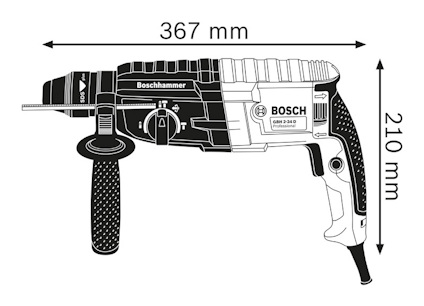 Illustration av Boschhammar borrar, modell GBH 2-20 D, med måtten 367 mm x 210 mm.