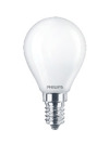 Vit glödlampa med E14-sockel och texten "Philips" nära sockeln.