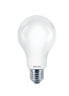 Vit glödlampa med skruvsockel och text "PHILIPS" på basen.