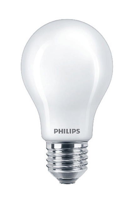 LED-glödlampa med E27-sockel och varumärket Philips synligt på basen.