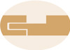 Beige och vit geometrisk form i en oval.