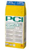 Två säckar av PCI Carraflex fästmassa med gröna och vita etiketter, med text och symboler.
