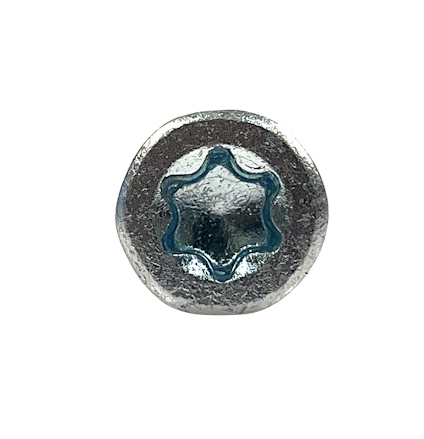 Stjärnformad skruvhuvud i metall.