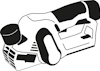 Illustration av en handhållen elektrisk slipmaskin med handtag och ventilationsgaller.