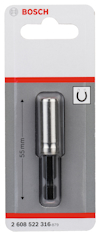 Förpackning med Bosch-borradapter, märkt "2 608 522 316", längd 55 mm, i svart och silver.