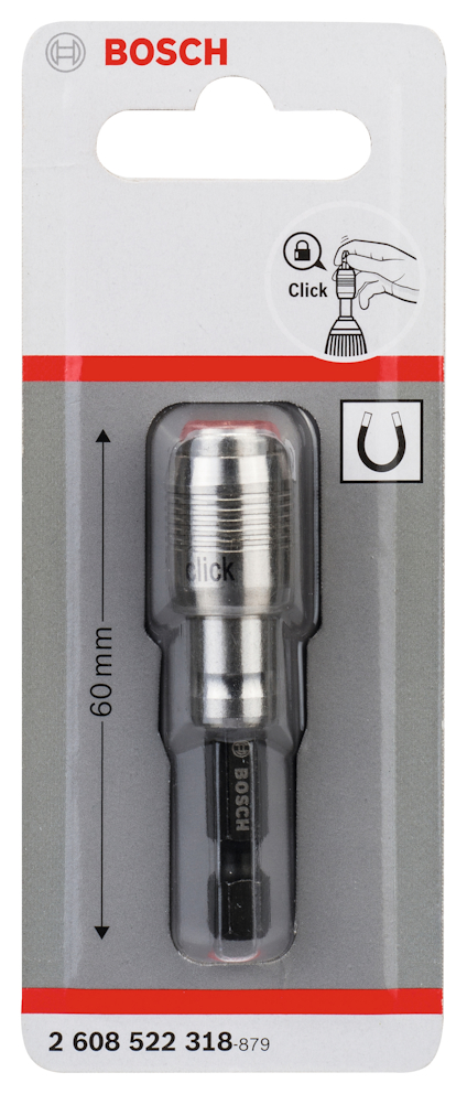 Förpackning med Bosch snabbväxlingsbitshållare, längd 60 mm.