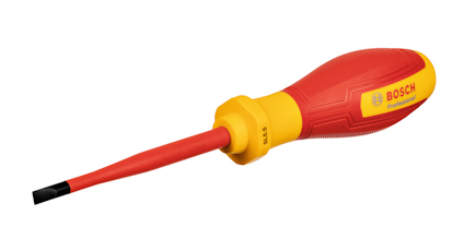 Skruvmejsel med röd och gul handtag; märkt "Bosch Professional".