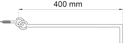 Illustration av metallkrok med skruvgänga i ena änden och böjd ände. Text: "A mm".