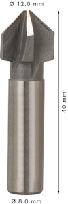 Metallfräs med 90-graders skärkant, diameter 12 mm, längd 40 mm.