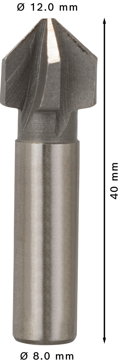 Metallfräs med 90-graders skärkant, diameter 12 mm, längd 40 mm.