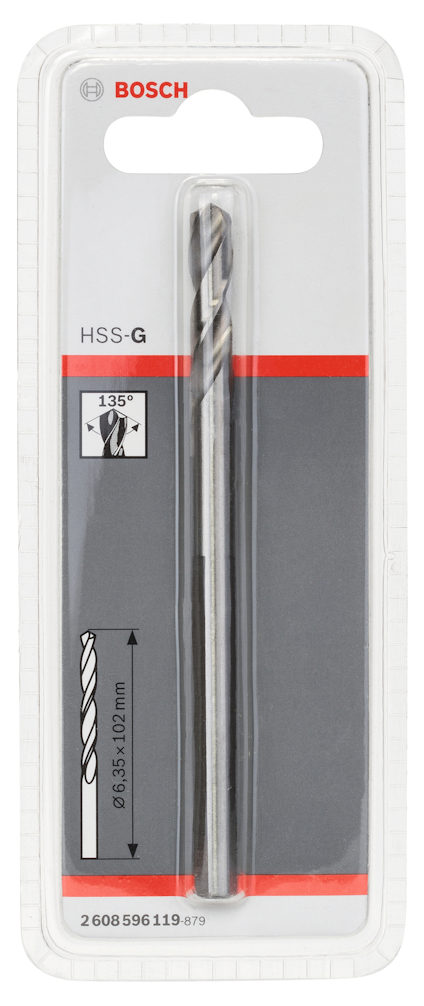 Förpackning med Bosch HSS-G borr, 6,8 x 93 x 57 mm, 135 grader spets.
