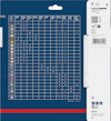 Förpackning av Bosch-produkt med tabell för lämplighet för olika material och QR-kod.