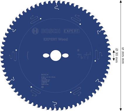 Cirkelsågklinga med text: "BOSCH EXPERT Wood", diameter 305 mm, 96 tänder.