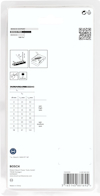 Förpackning med Bosch Expert dowelpropp, modellinfo och dimensionstabell synliga. QR-kod i övre hörnet.