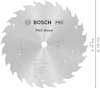 Rund sågklinga för trä med Bosch-logotyp och texten "PRO Wood". Mått: 10 mm håldiameter, 150 mm klingdiameter.