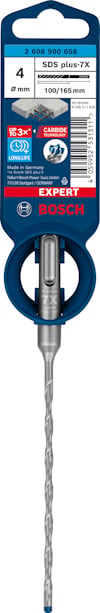 Borrspets från Bosch, SDS plus 7X, 8 mm x 100/165 mm med blå och röd förpackning.