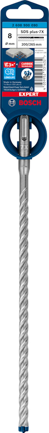 Borrlåda med en spiralborr från märket Bosch, etikett med produktinformation synlig högst upp.