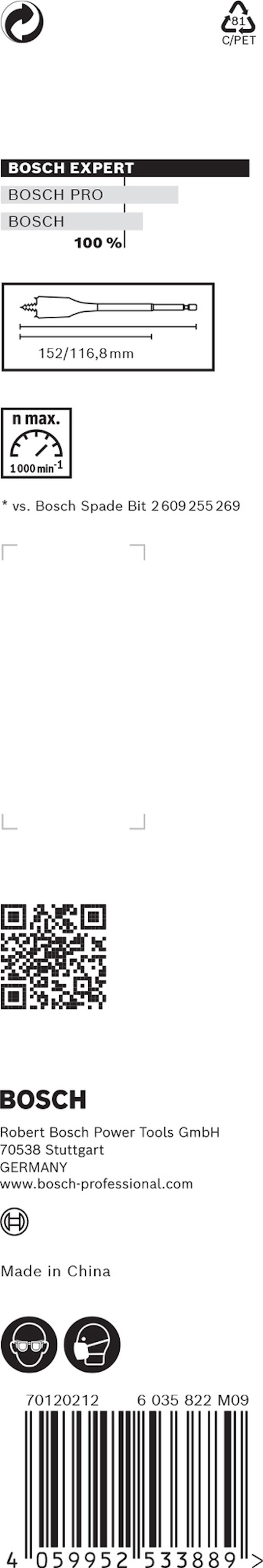 Förpackning av Bosch sågklinga med text "BOSCH PRO", QR-kod och streckkod.
