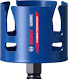Blå Bosch hålsåg med karbidteknik och svart fastsättningsdel. Märkt med logotyp och text: "EXPERT CARBIDE TECHNOLOGY".