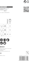 Förpackning med specifikationer för Bosch borrhuvud, inkluderar måtten 25 mm, 45 mm, och 60 mm.
