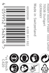 Streckkodsetikett med text: "Robert Bosch Power Tools GmbH, 70538 Stuttgart, GERMANY, Made in Switzerland", symboler och nummer.