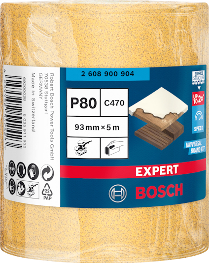 Sandpapper P80, 93mm x 5m, Bosch Expert. För trä och metall, tillverkad i Schweiz.