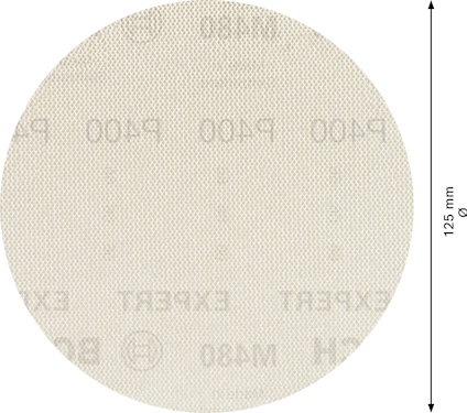 Rund beige sliprondell med inskriptionerna "P400", "EXPERT" och "MADE" synliga i bakgrunden, diameter 125 mm.