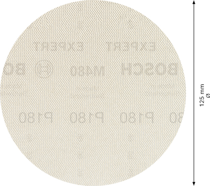 Rundt slipark med texten "BOSCH" och "P180". Diameter 125 mm angivet.