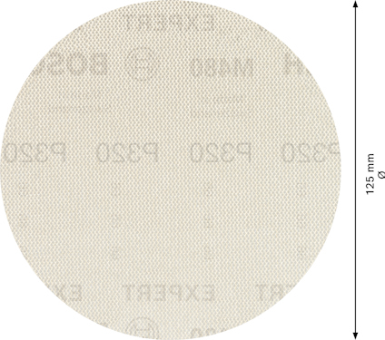 Rund, perforerad slippappersskiva med text som anger kornstorlek P280, diameter 125 mm.