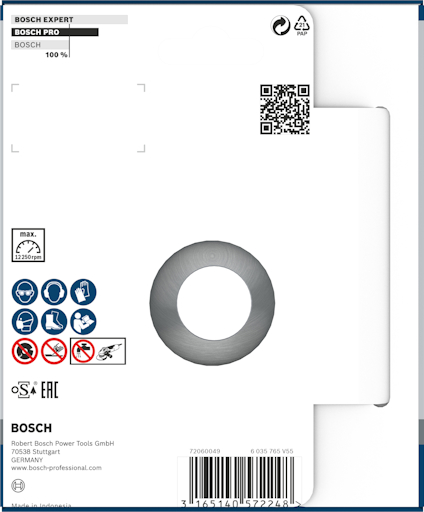 Förpackning för Bosch Pro, Bosch Expert med QR-kod och symboler för borrspecifikationer.