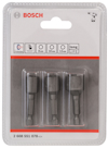 Förpackning med tre Bosch bits, dimensioner 8 mm, 10 mm, 13 mm. Text "Protection" och "long LIFE" syns.