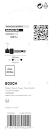 Förpackning med Bosch tillbehör med streckkod, QR-kod och tekniska specifikationer, max 80 Nm.