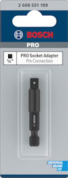 Borradapter från Bosch, märkt "PRO Socket Adapter". Storlek 1/4 tum, Universal Brand Fit.
