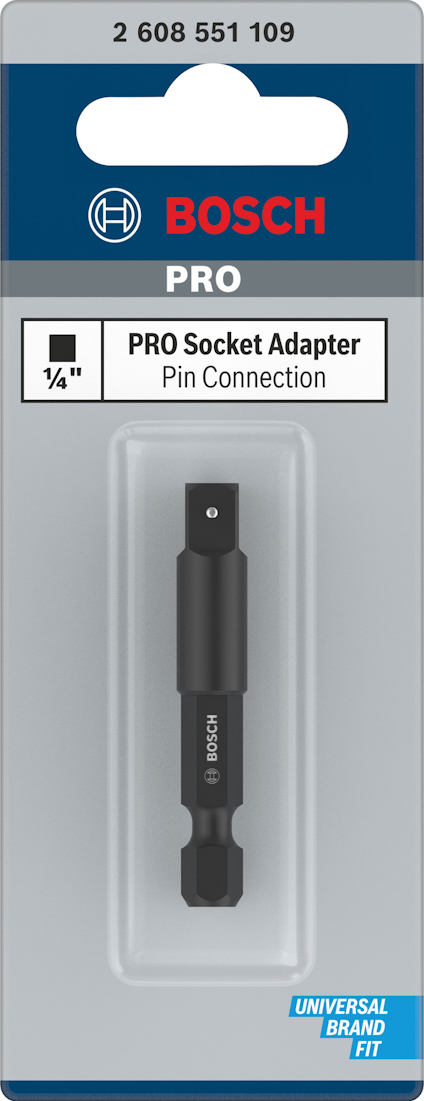 Borradapter från Bosch, märkt "PRO Socket Adapter". Storlek 1/4 tum, Universal Brand Fit.