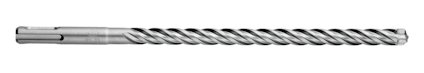 Metallisk borr med spiraldesign, avsedd för användning med en hammarborrmaskin.