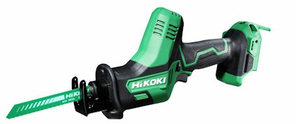 Grön och svart tigersåg med texten "Hikoki" på sidan och ett grönt blad.