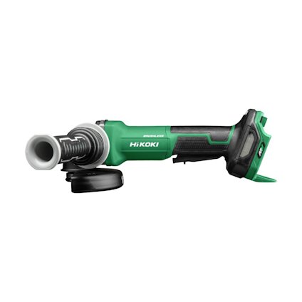 Grön och svart vinkelslip med grepphandtag, märkt "HiKoki", utan synligt batteri.